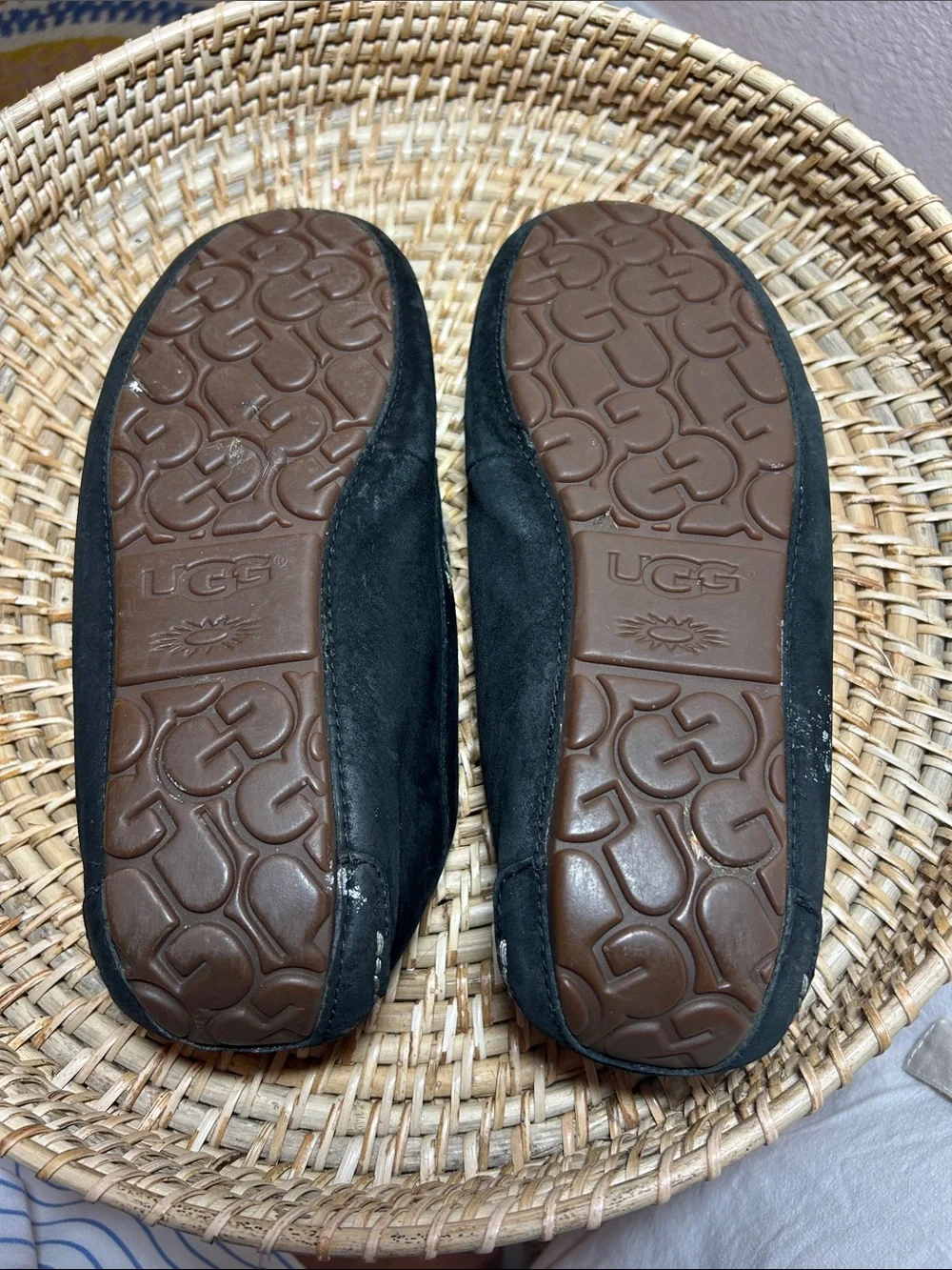 UGG Black Suede Shearling-Lined Moccasin Slippers